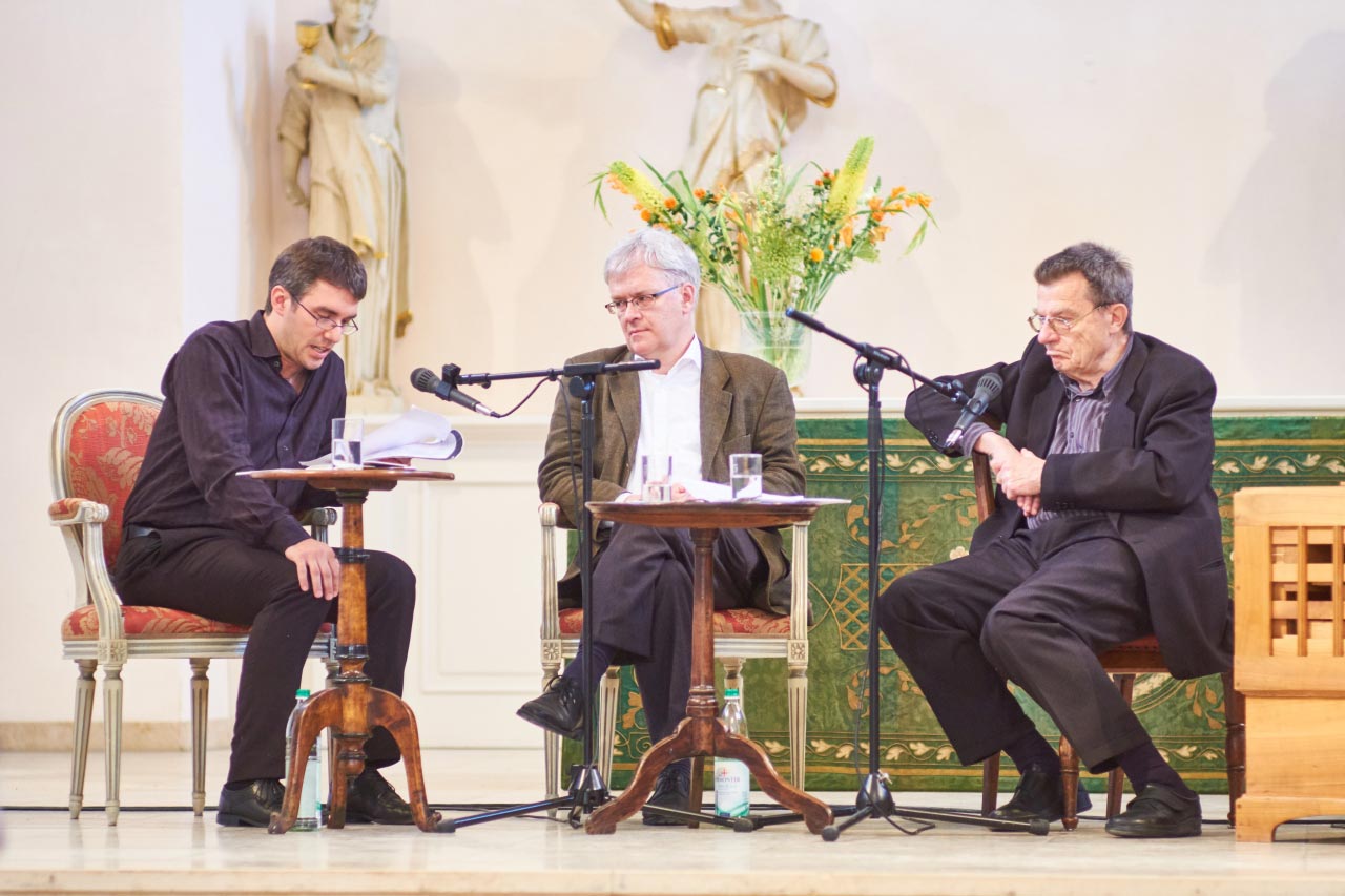 Round Table mit Christoph Harer (links), Dr. Peter Wollny, Direktor des Bach-Archivs Leipzig (mitte) und Steffani Ehrenpräsident Prof. Lajos Rovatkay (rechts)